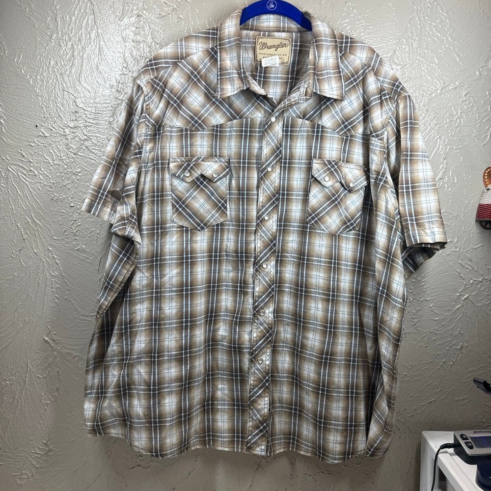 Wrangler Mens Green Short Sleeve Snap Up Plaid Western Cowboy Shirt Size 3XL
